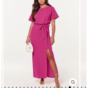 Fuchsia Tie-Waist Maxi Dress with Side Slit